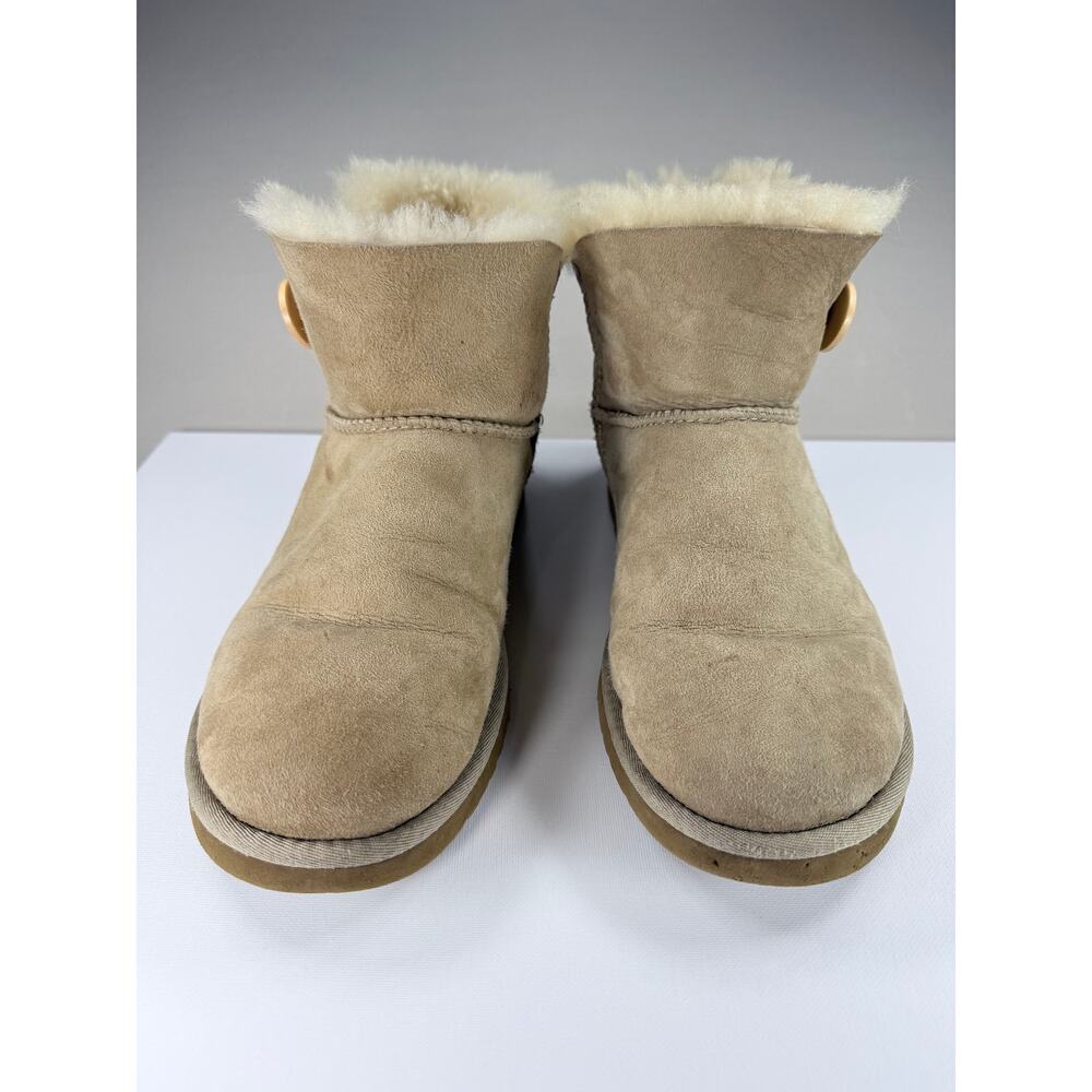 UGG Sand Suede Mini Bailey Button Sheepskin Boots 9 - Picture 9 of 9